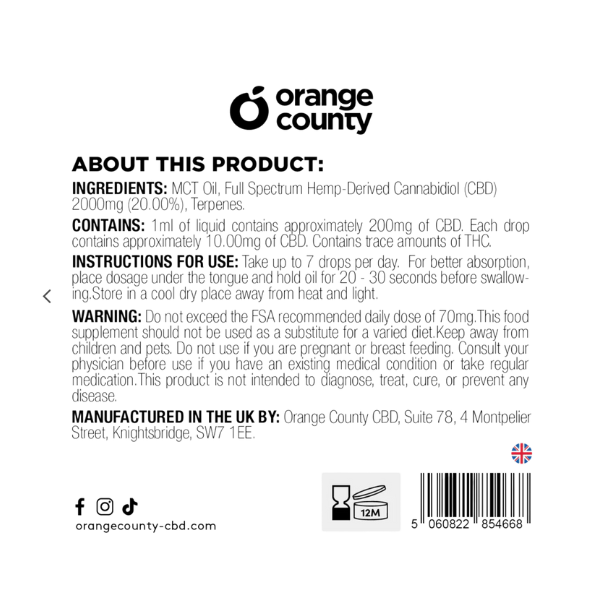 Orange County 2000mg CBD Oil (10ml)