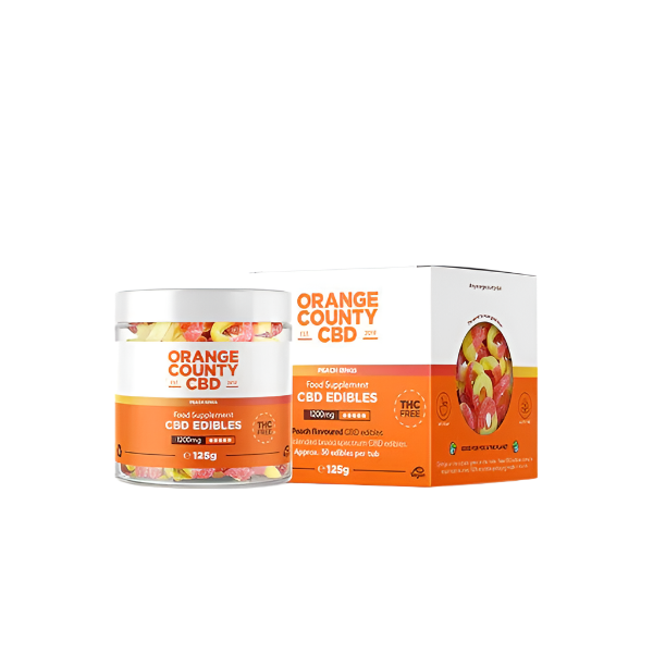 Orange County CBD 1200mg CBD Fizzy Peach Rings - Small Tub *Vegan*
