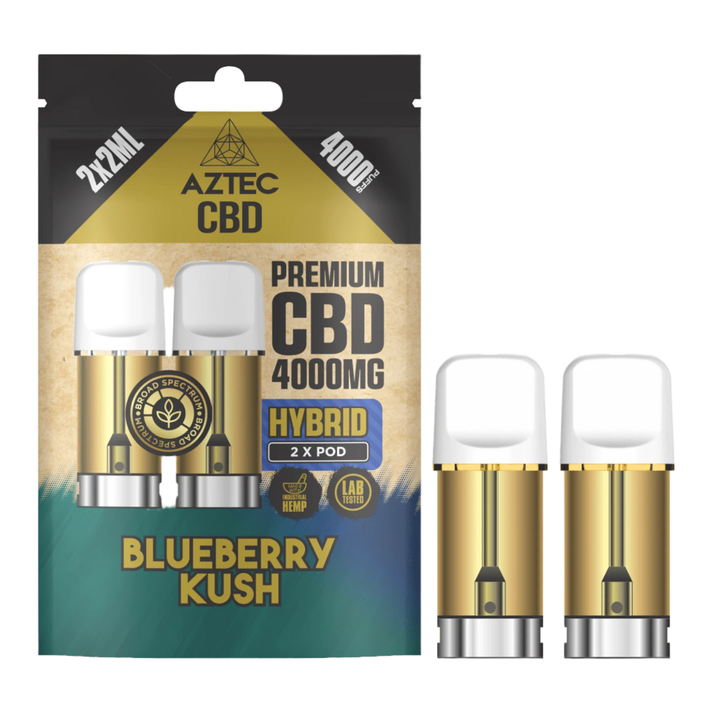Aztec CBD 4000mg Broad Spectrum CBD Pods 2ml 4000 Puffs - 2 Pcs - Blueberry Kush