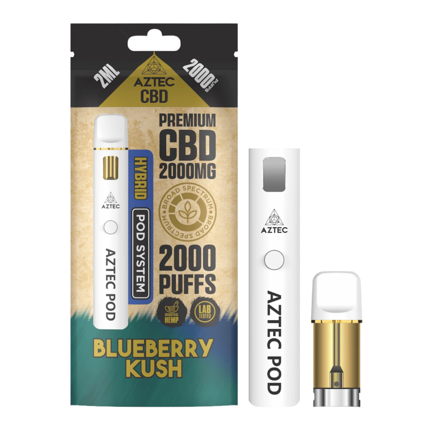 Aztec CBD 2000mg Broad Spectrum Starter Pro Pod Vape Kit 2000 Puffs - Blueberry Kush