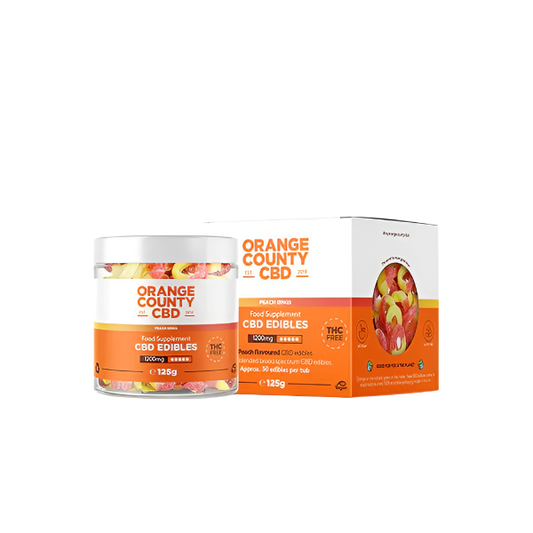 Orange County CBD 1200mg CBD Fizzy Peach Rings - Small Tub *Vegan*