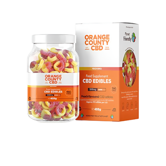 Orange County CBD 3200mg CBD Fizzy Peach Rings - Large Tub *Vegan*