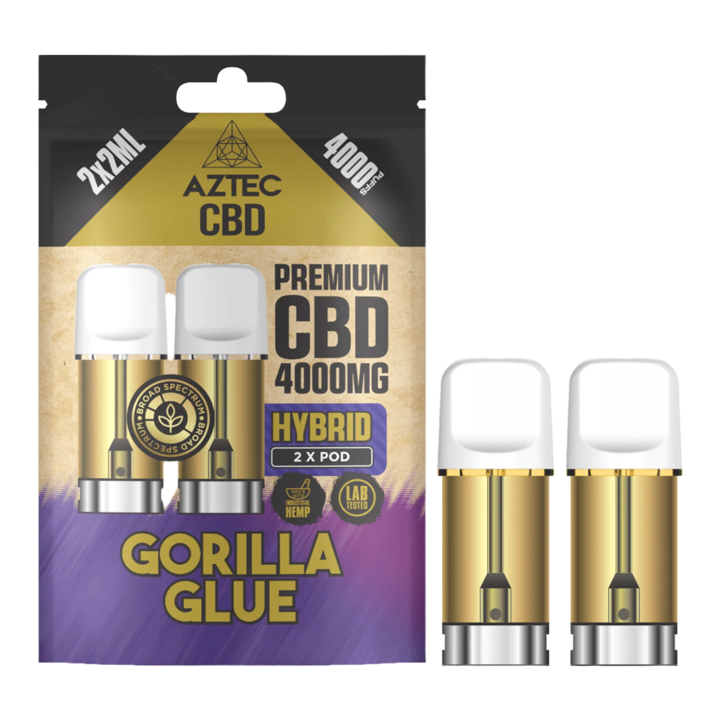 Aztec CBD 4000mg Broad Spectrum CBD Pods 2ml 4000 Puffs - 2 Pcs - Gorilla Glue
