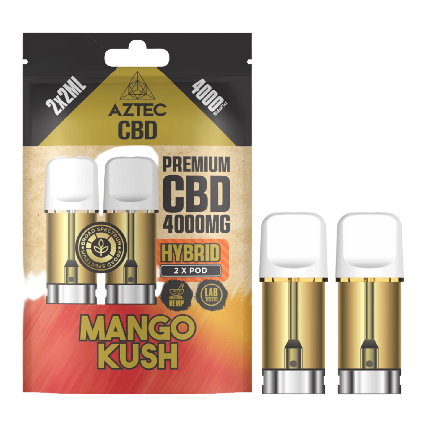 Aztec CBD 4000mg Broad Spectrum CBD Pods 2ml 4000 Puffs - 2 Pcs - Mango Kush