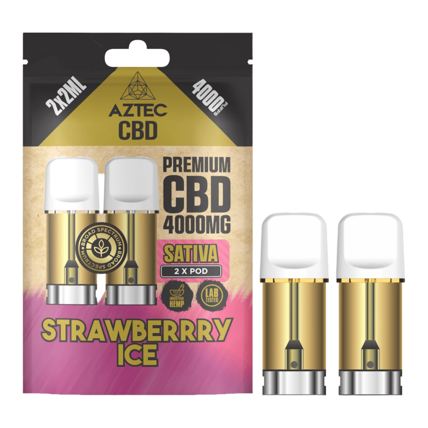 Aztec CBD 4000mg Broad Spectrum CBD Pods 2ml 4000 Puffs - 2 Pcs - Strawberry Ice
