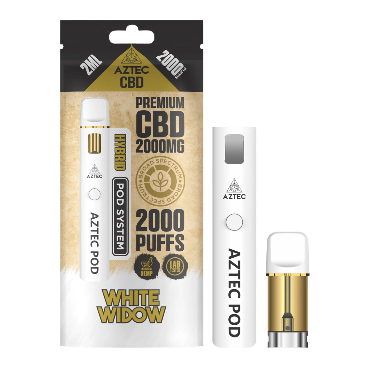 Aztec CBD 2000mg Broad Spectrum Starter Pro Pod Vape Kit 2000 Puffs - White Widow
