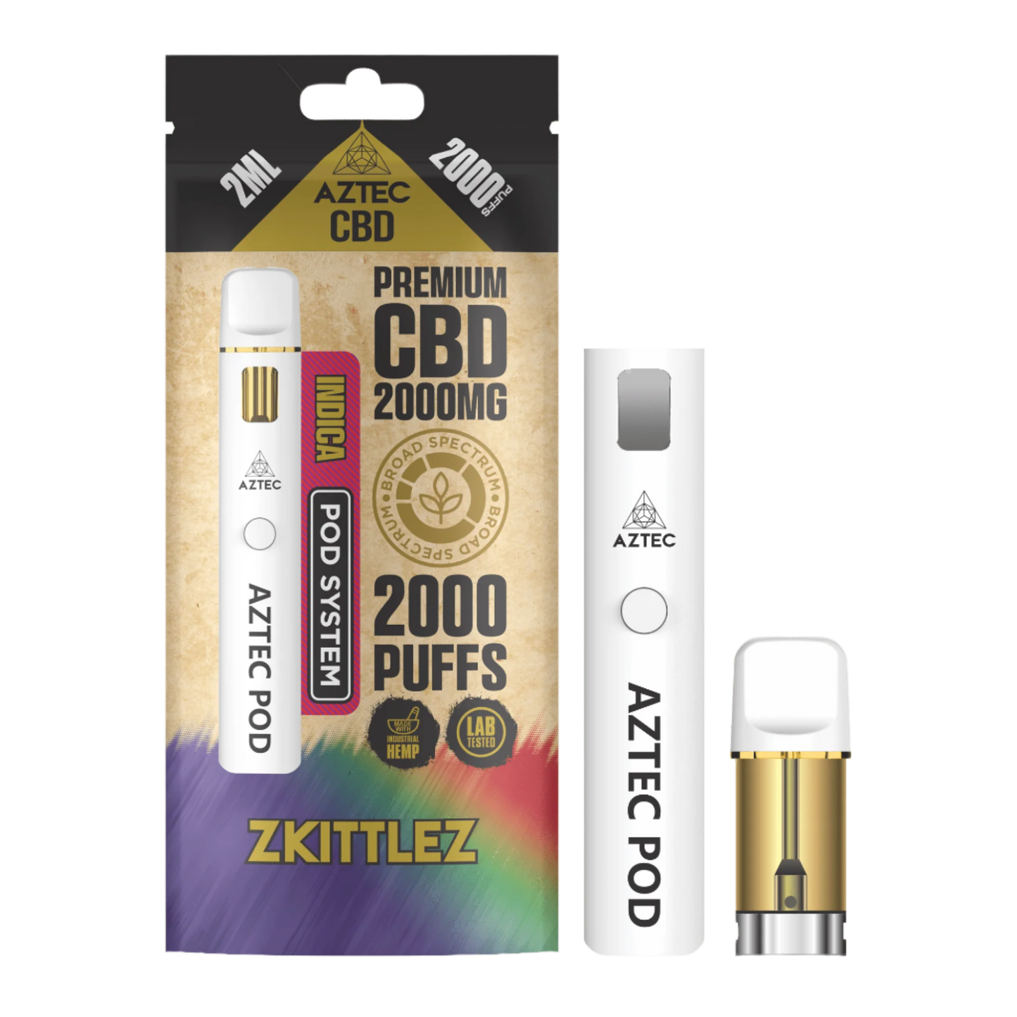 Aztec CBD 2000mg Broad Spectrum Starter Pro Pod Vape Kit 2000 Puffs - Zkittles